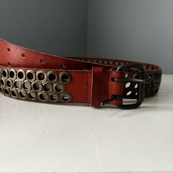 J. Crew Accessories - J. Crew Brown Leather Belt with Metal Eyelets Bronze Studded